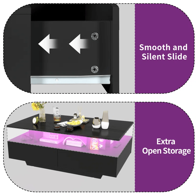 Modern White/Black Coffee Table with 4 Drawers & RGB LED Lights – Sleek Living Room Centerpiece - with Black | Sold by Uncle Wiener's Wholesale