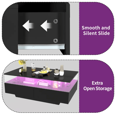 Modern White/Black Coffee Table with 4 Drawers & RGB LED Lights – Sleek Living Room Centerpiece - with Black | Sold by Uncle Wiener's Wholesale