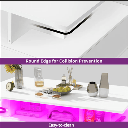 Modern White/Black Coffee Table with 4 Drawers & RGB LED Lights – Sleek Living Room Centerpiece - with Black | Sold by Uncle Wiener's Wholesale