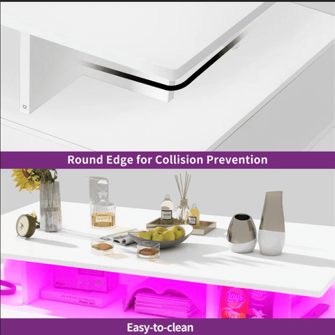 Modern White/Black Coffee Table with 4 Drawers & RGB LED Lights – Sleek Living Room Centerpiece - with Black | Sold by Uncle Wiener's Wholesale
