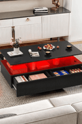Modern White/Black Coffee Table with 4 Drawers & RGB LED Lights – Sleek Living Room Centerpiece - with Black | Sold by Uncle Wiener's Wholesale
