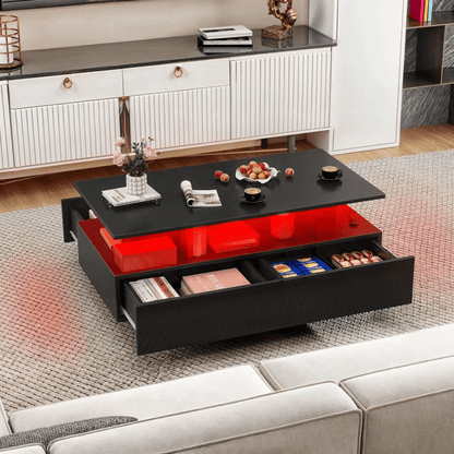 Modern White/Black Coffee Table with 4 Drawers & RGB LED Lights – Sleek Living Room Centerpiece - with Black | Sold by Uncle Wiener's Wholesale