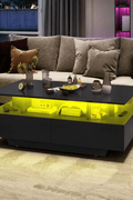 Modern White/Black Coffee Table with 4 Drawers & RGB LED Lights – Sleek Living Room Centerpiece - with Black | Sold by Uncle Wiener's Wholesale