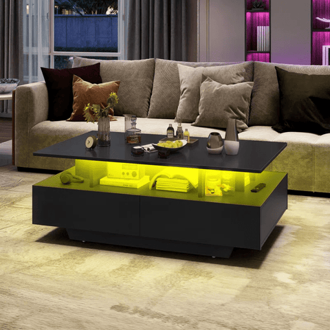 Modern White/Black Coffee Table with 4 Drawers & RGB LED Lights – Sleek Living Room Centerpiece - with Black | Sold by Uncle Wiener's Wholesale