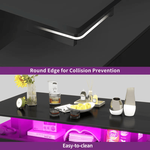 Modern White/Black Coffee Table with 4 Drawers & RGB LED Lights – Sleek Living Room Centerpiece - with Black | Sold by Uncle Wiener's Wholesale