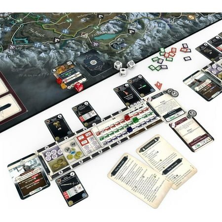 Skyrim The Adventure Game board game box front
Components of Skyrim board game laid out
Modiphius Skyrim game cards and tokens
Skyrim The Adventure Game in solo and co-op mode