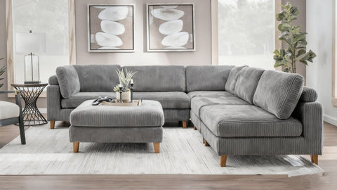 Modular 10ft Wide Corduroy Sofa – Modern Room Furniture with Plush Texture - with Dark Gray | Sold by Uncle Wiener's Wholesale