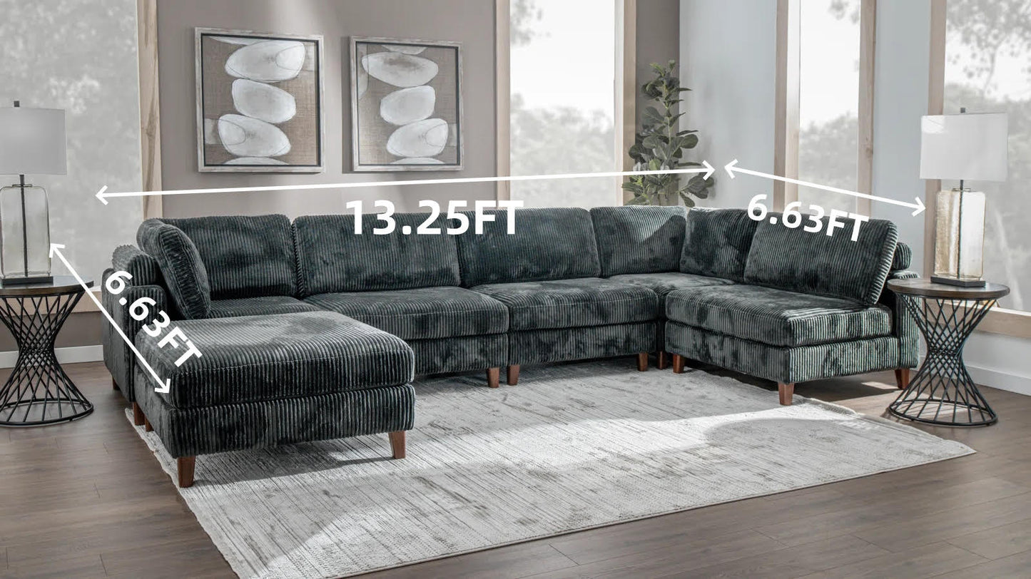Modular 10ft Wide Corduroy Sofa – Modern Room Furniture with Plush Texture - with Light Gray | Sold by Uncle Wiener's Wholesale