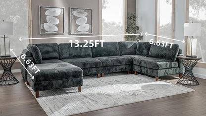 Modular 10ft Wide Corduroy Sofa – Modern Room Furniture with Plush Texture - with Light Gray | Sold by Uncle Wiener's Wholesale