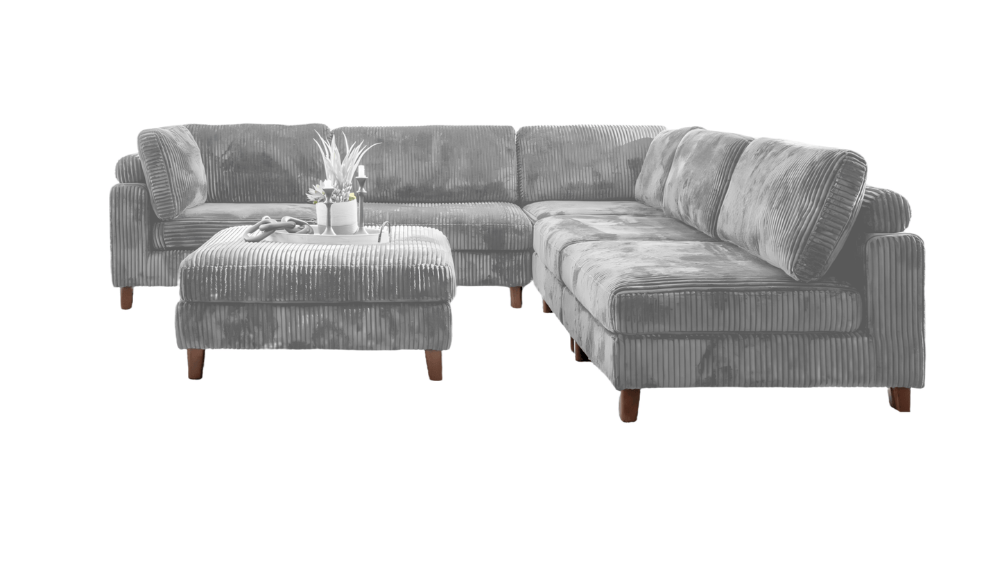 Modular 10ft Wide Corduroy Sofa – Modern Room Furniture with Plush Texture - with Light Gray | Sold by Uncle Wiener's Wholesale