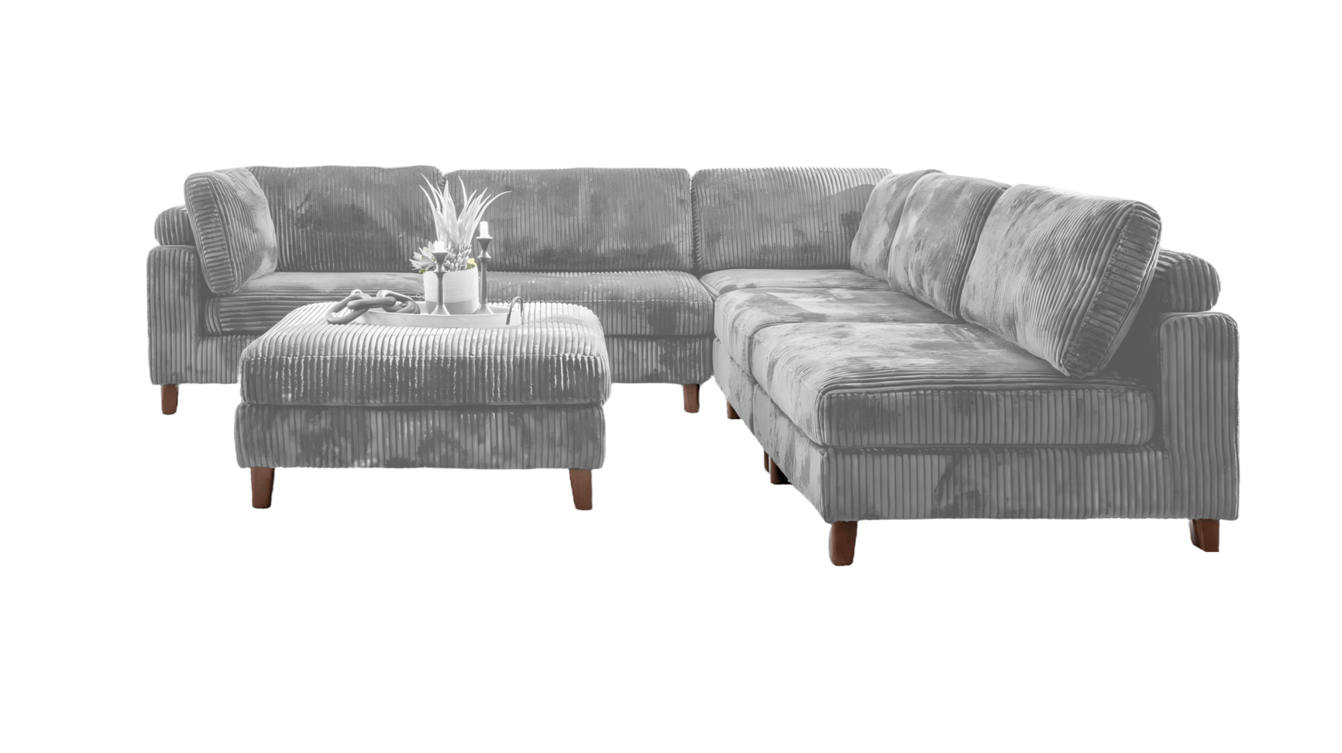 Modular 10ft Wide Corduroy Sofa – Modern Room Furniture with Plush Texture - with Light Gray | Sold by Uncle Wiener's Wholesale