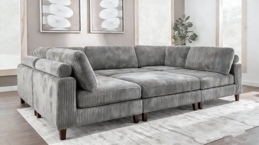 Modular 10ft Wide Corduroy Sofa – Modern Room Furniture with Plush Texture - with Black | Sold by Uncle Wiener's Wholesale