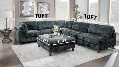 Modular 10ft Wide Corduroy Sofa – Modern Room Furniture with Plush Texture - with Light Gray | Sold by Uncle Wiener's Wholesale