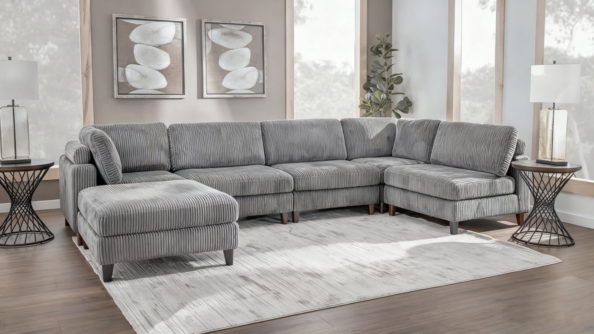 Modular 10FT Corduroy Sofa – Plush Texture | Modern Living Room