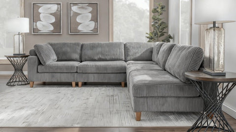 Modular 10ft Wide Corduroy Sofa – Modern Room Furniture with Plush Texture - with Light Gray | Sold by Uncle Wiener's Wholesale