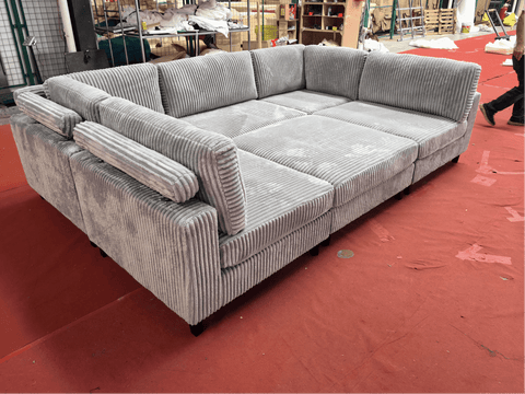 Modular 10ft Wide Corduroy Sofa – Modern Room Furniture with Plush Texture - with Light Gray | Sold by Uncle Wiener's Wholesale