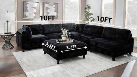 Modular 10ft Wide Corduroy Sofa – Modern Room Furniture with Plush Texture - with Black | Sold by Uncle Wiener's Wholesale
