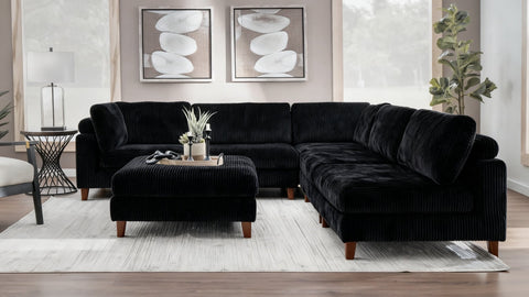 Modular 10ft Wide Corduroy Sofa – Modern Room Furniture with Plush Texture - with Black | Sold by Uncle Wiener's Wholesale