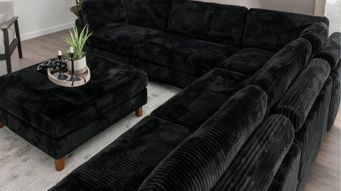 Modular 10ft Wide Corduroy Sofa – Modern Room Furniture with Plush Texture - with Black | Sold by Uncle Wiener's Wholesale
