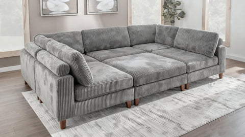 Modular 10ft Wide Corduroy Sofa – Modern Room Furniture with Plush Texture - with Light Gray | Sold by Uncle Wiener's Wholesale