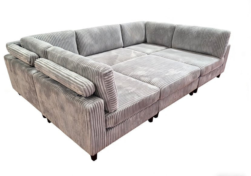 Modular 10ft Wide Corduroy Sofa – Modern Room Furniture with Plush Texture - with Light Gray | Sold by Uncle Wiener's Wholesale