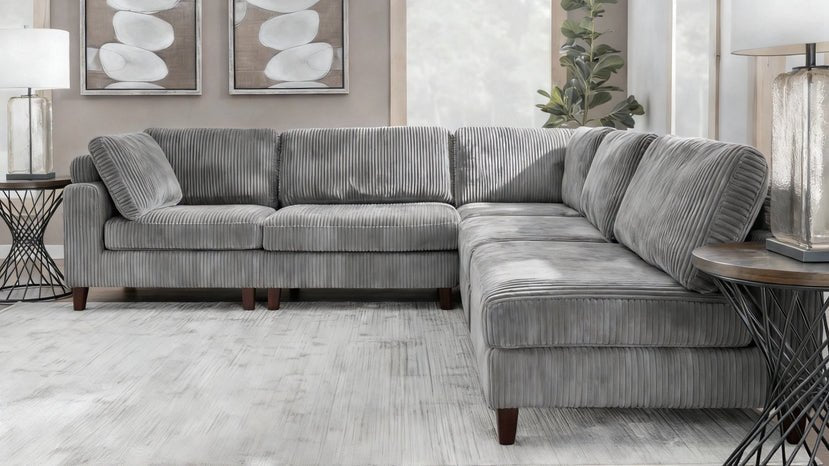 Modular 10ft Wide Corduroy Sofa – Modern Room Furniture with Plush Texture - with Light Gray | Sold by Uncle Wiener's Wholesale