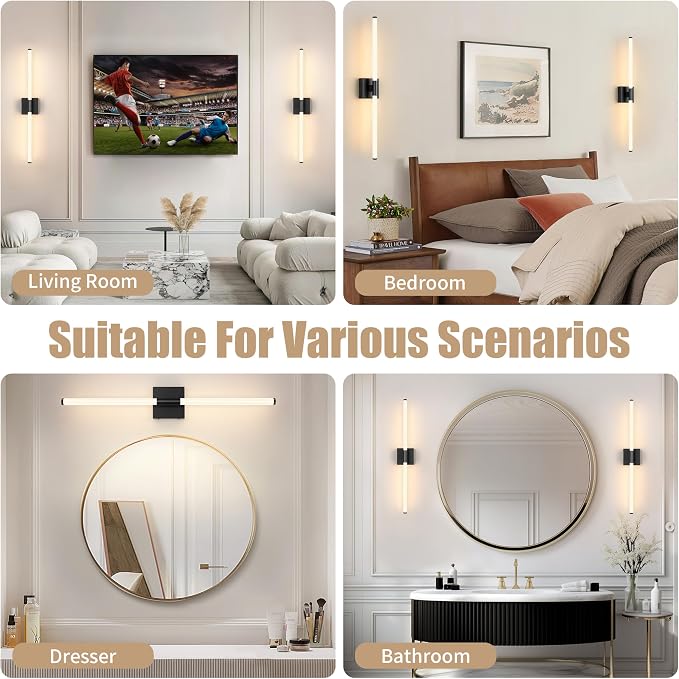 Morauroral Rechargeable LED Wall Sconces – 24" Wireless Dimmable Wall Lights with Remote, 3 Colour Temperatures - Home decor with 1-Pack | Sold by Uncle Wiener's Wholesale