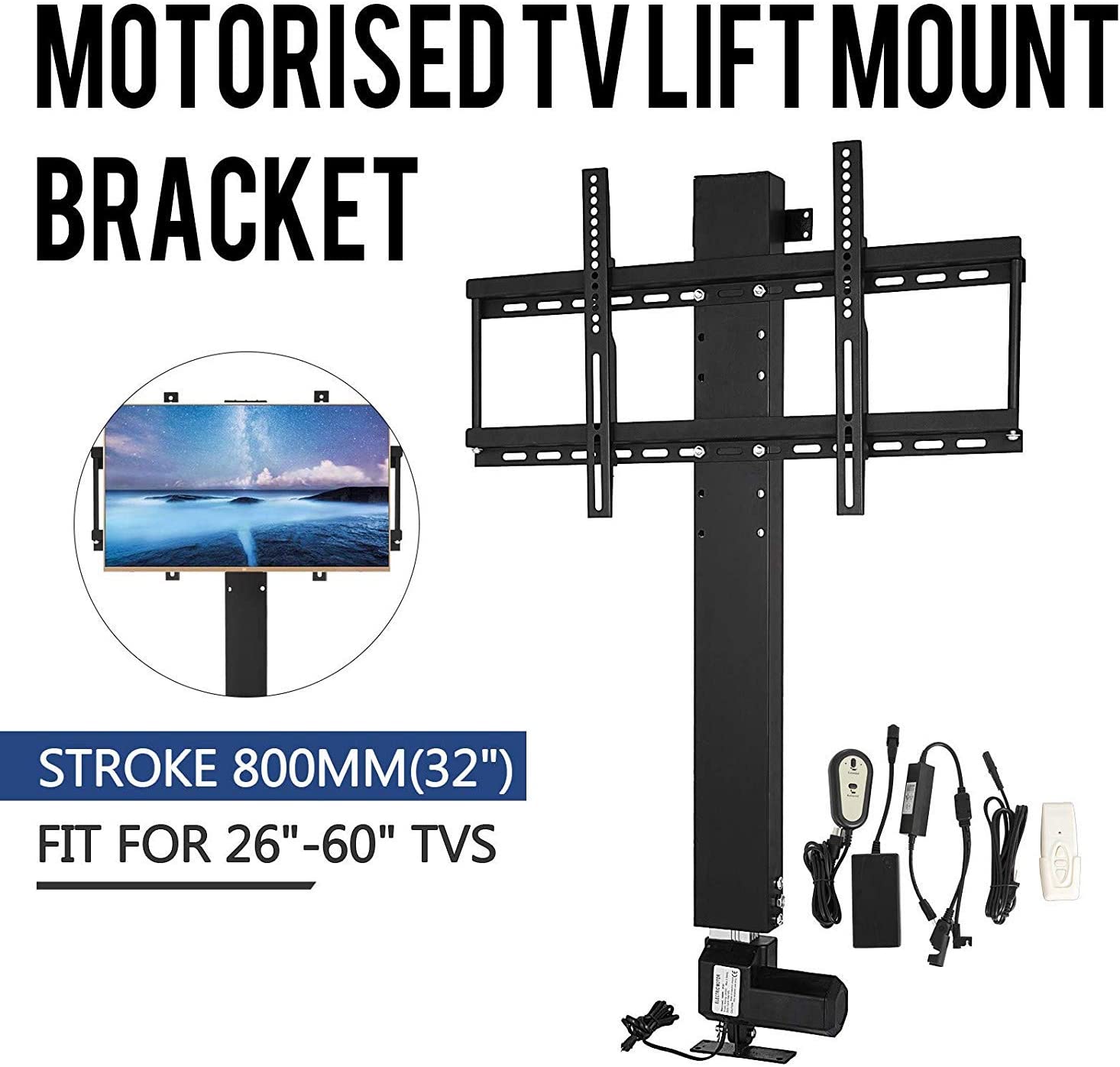 Motorized TV Lift Stand – Electric Adjustable Mount for 32–60" Flat Screen TVs | SKU: 1228836 - with | Sold by Uncle Wiener's Wholesale