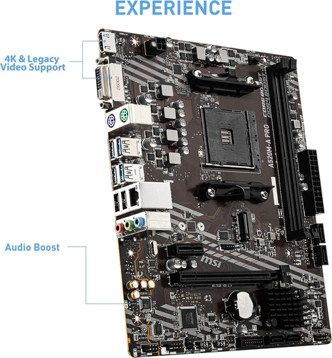 MSI A520M-A PRO packaging and accessories – open box view