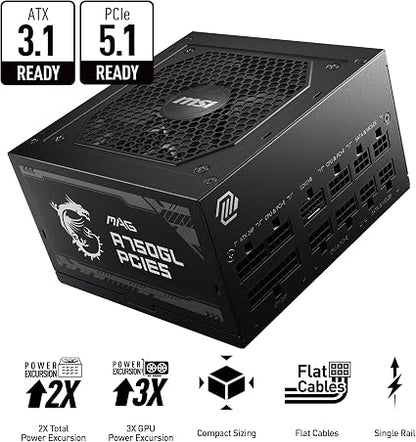 MSI MAG A750GL PCIE5 750W Gaming Power Supply – Fully Modular 80 PLUS Gold ATX 3.1 PSU with 12V-2x6 Cable - Electronics with | Sold by Uncle Wiener's Wholesale