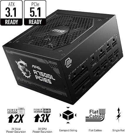 MSI MAG A750GL PCIE5 750W Gaming Power Supply – Fully Modular 80 PLUS Gold ATX 3.1 PSU with 12V-2x6 Cable - Electronics with | Sold by Uncle Wiener's Wholesale