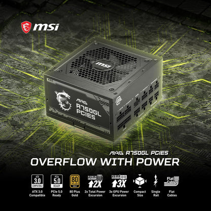 MSI MAG A750GL PCIE5 750W Gaming Power Supply – Fully Modular 80 PLUS Gold ATX 3.1 PSU with 12V-2x6 Cable - Electronics with | Sold by Uncle Wiener's Wholesale