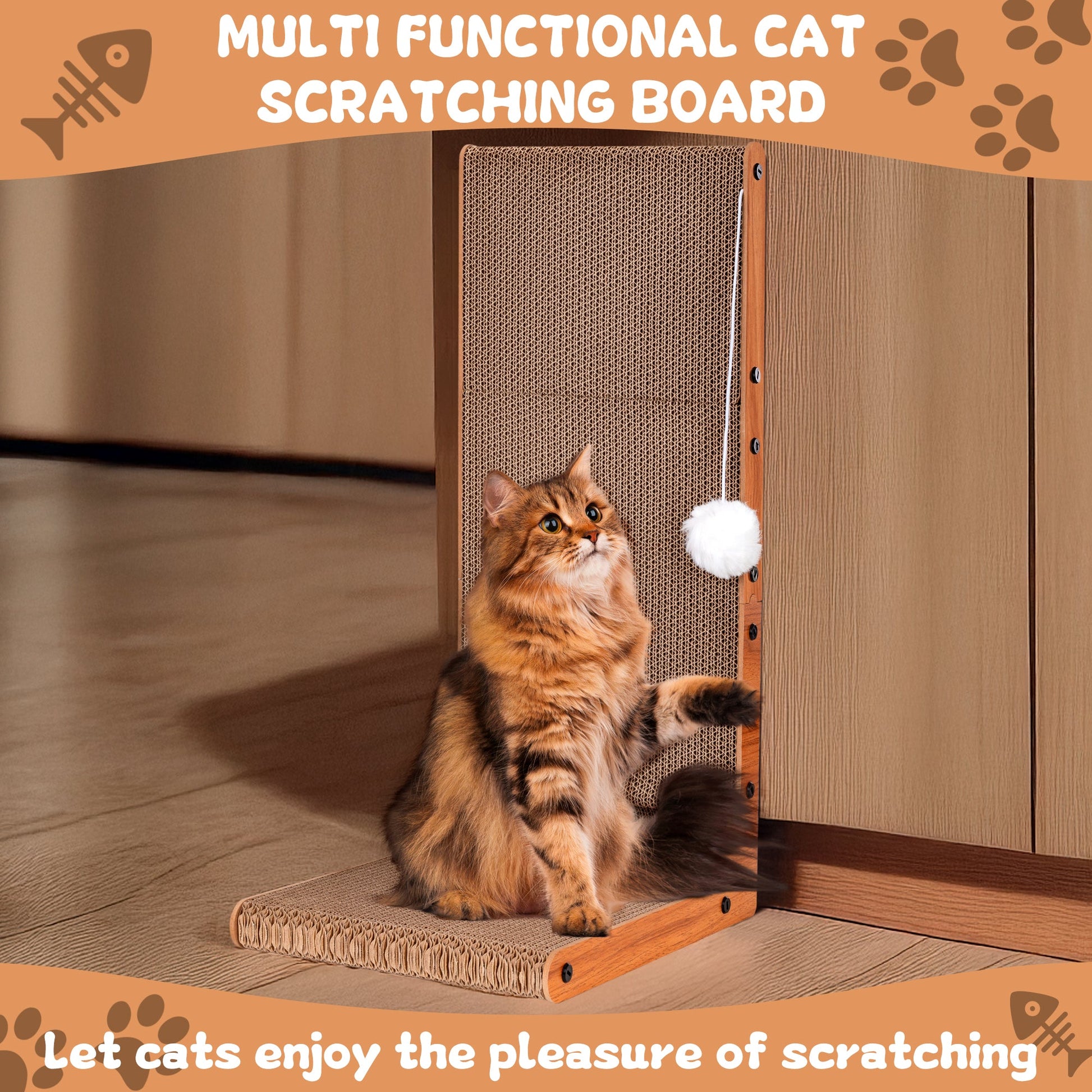 Multifunctional Adjustable Cat Scratching Board Flat or Vertical Convertible Corrugated Cardboard Scratcher with Catnip and Toys AMCCT68 - with | Sold by Uncle Wiener's Wholesale