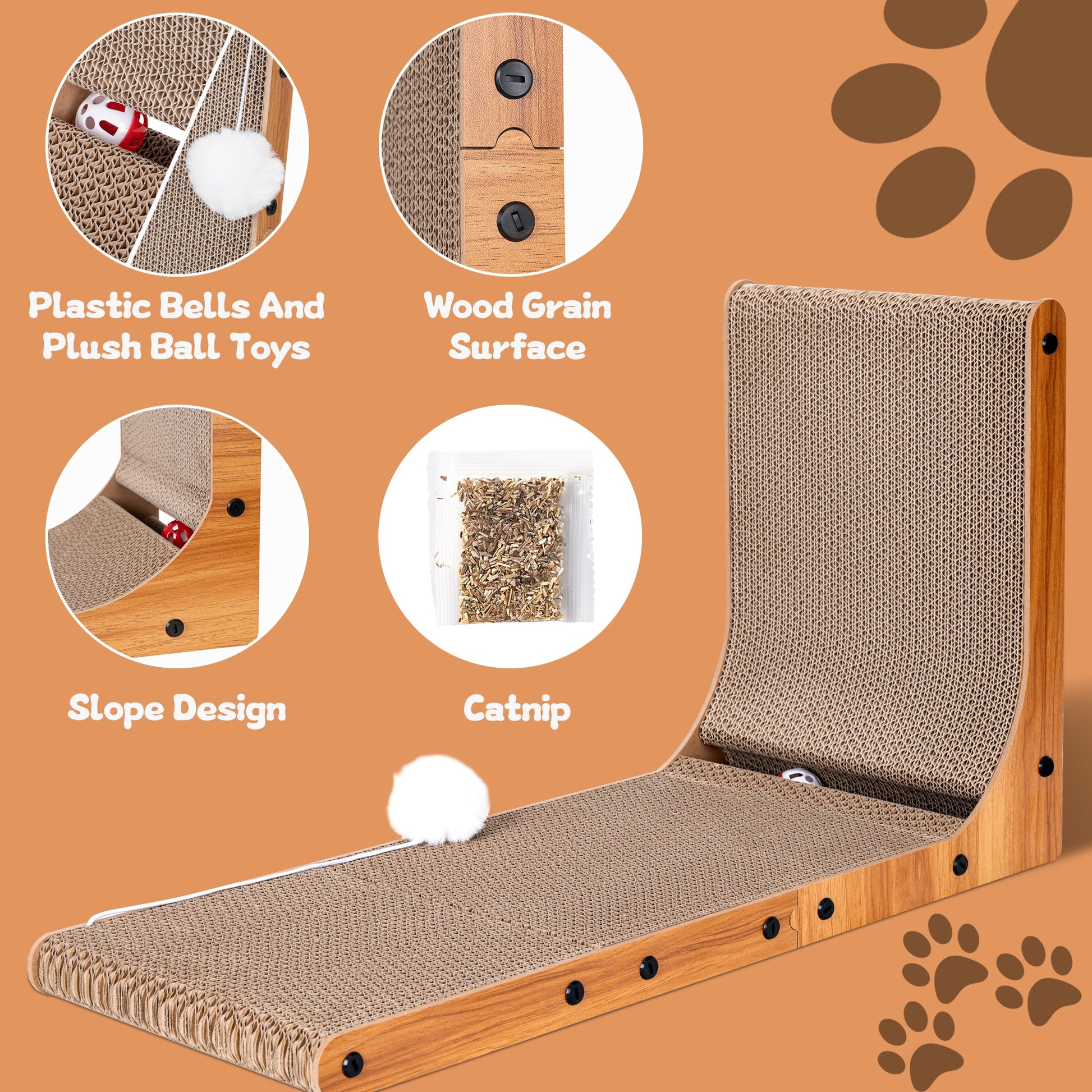 Multifunctional Adjustable Cat Scratching Board Flat or Vertical Convertible Corrugated Cardboard Scratcher with Catnip and Toys AMCCT68 - with | Sold by Uncle Wiener's Wholesale