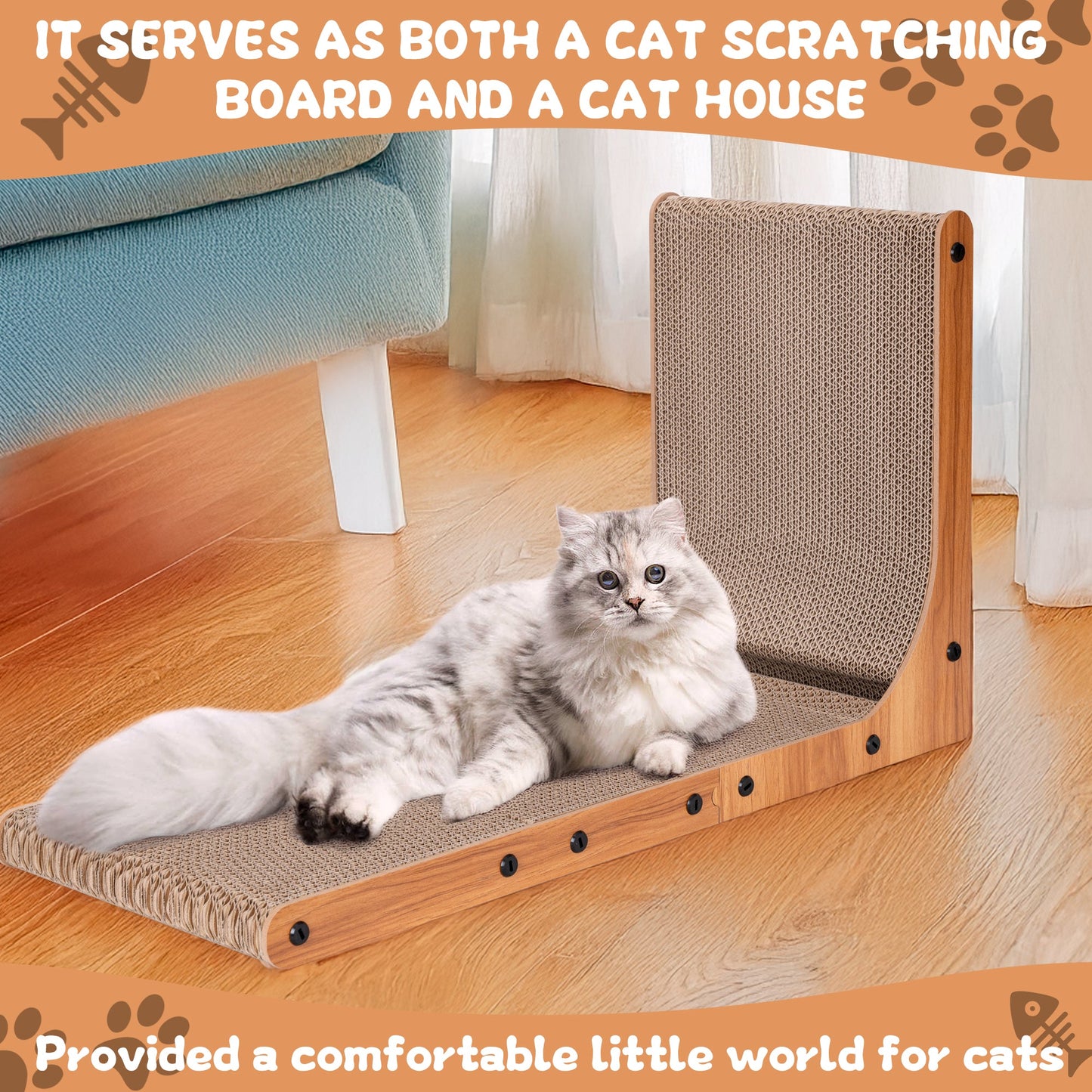 Multifunctional Adjustable Cat Scratching Board Flat or Vertical Convertible Corrugated Cardboard Scratcher with Catnip and Toys AMCCT68 - with | Sold by Uncle Wiener's Wholesale