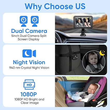 MYPIN Baby Car Mirror Camera with Dual 2K HD Cameras – 5-Inch Split Screen Monitor, IR Night Vision & 360° Adjustable Rear-Facing Baby Monitor - Electronics with | Sold by Uncle Wiener's Wholesale