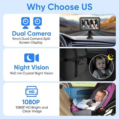 MYPIN Baby Car Mirror Camera with Dual 2K HD Cameras – 5-Inch Split Screen Monitor, IR Night Vision & 360° Adjustable Rear-Facing Baby Monitor - Electronics with | Sold by Uncle Wiener's Wholesale