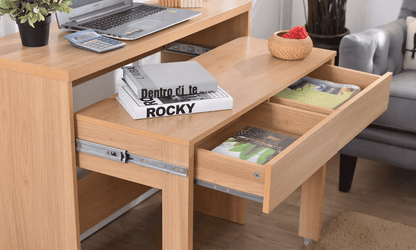 Natural Wood 2 - Drawer Extendable Desk – Oak & Black 415520 - with | Sold by Uncle Wiener's Wholesale