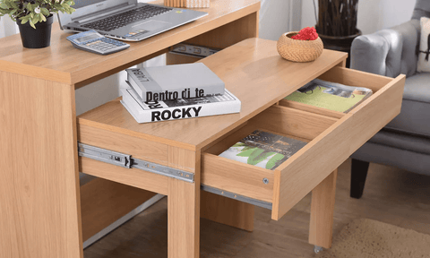 Natural Wood 2 - Drawer Extendable Desk – Oak & Black 415520 - with | Sold by Uncle Wiener's Wholesale