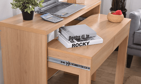 Natural Wood 2 - Drawer Extendable Desk – Oak & Black 415520 - with | Sold by Uncle Wiener's Wholesale