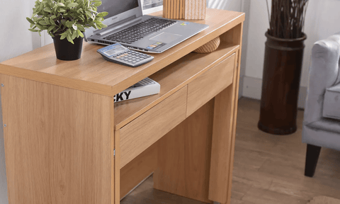 Natural Wood 2 - Drawer Extendable Desk – Oak & Black 415520 - with | Sold by Uncle Wiener's Wholesale