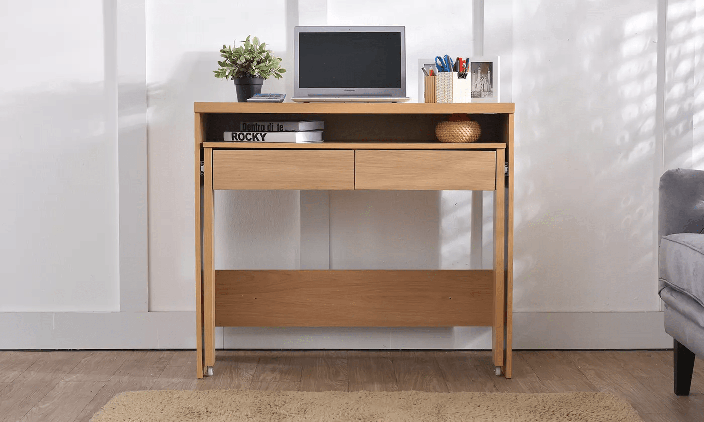 Natural Wood 2 - Drawer Extendable Desk – Oak & Black 415520 - with | Sold by Uncle Wiener's Wholesale