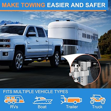 NenNicht Adjustable Trailer Hitch 8 Inch Drop Rise 2 Inch Receiver Aluminum Tow Hitch with Dual Ball - with | Sold by Uncle Wiener's Wholesale
