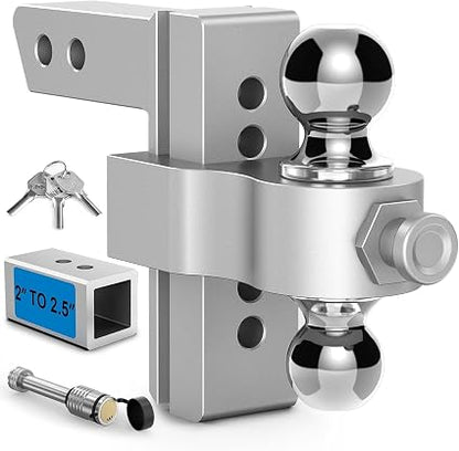 NenNicht Adjustable Trailer Hitch 8/6 Inch Drop Rise 2 Inch Receiver Aluminum Tow Hitch with Dual Ball - with 6 in Rise / Drop | Sold by Uncle Wiener's Wholesale