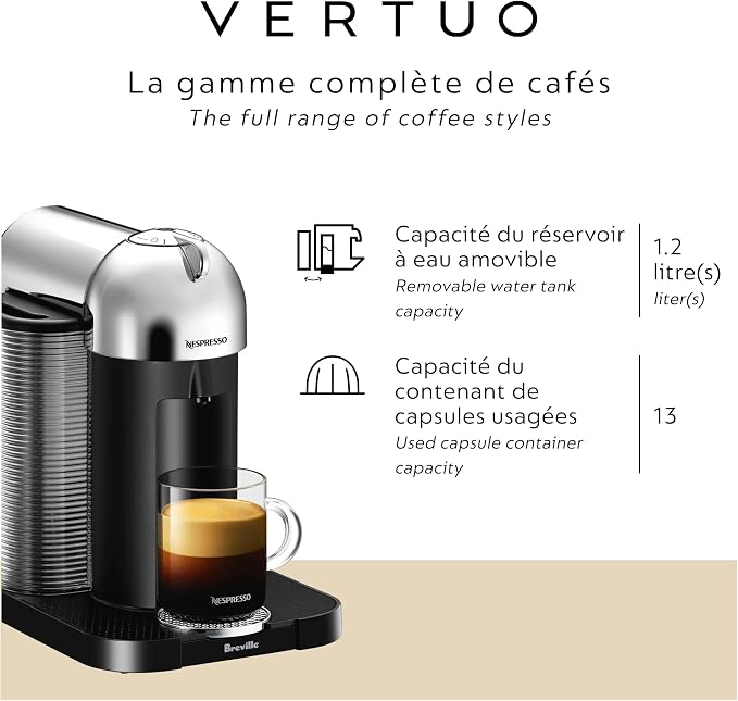 Nespresso Vertuo Coffee & Espresso Machine by Breville with Aeroccino Milk Frother – 4 Brew Sizes, Centrifusion Technology, Chrome - Kitchen Appliances with | Sold by Uncle Wiener's Wholesale
