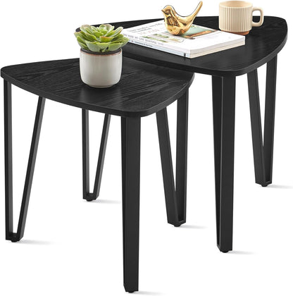 Nesting Triangle End Tables Set of 2, Industrial Coffee Tables and Accent Side Tables for Living Room and Bedroom - with Ebony Black | Sold by Uncle Wiener's Wholesale