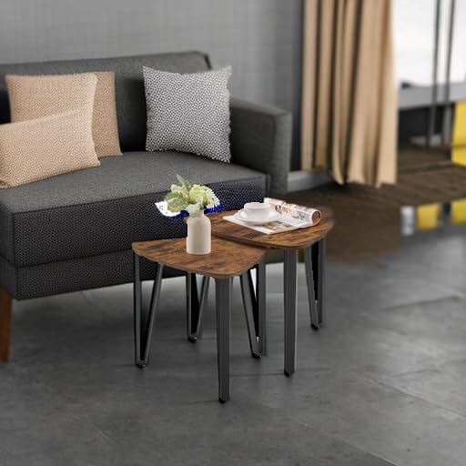Nesting Triangle End Tables Set of 2, Industrial Coffee Tables and Accent Side Tables for Living Room and Bedroom - with Ebony Black | Sold by Uncle Wiener's Wholesale