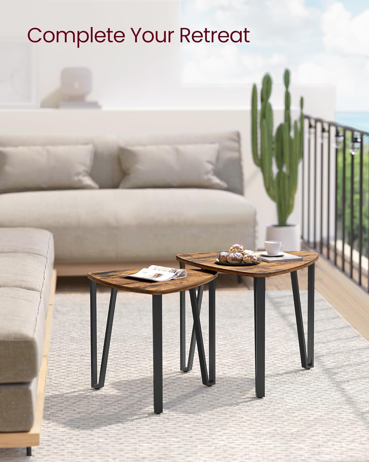 Nesting Triangle End Tables Set of 2, Industrial Coffee Tables and Accent Side Tables for Living Room and Bedroom - with Ebony Black | Sold by Uncle Wiener's Wholesale