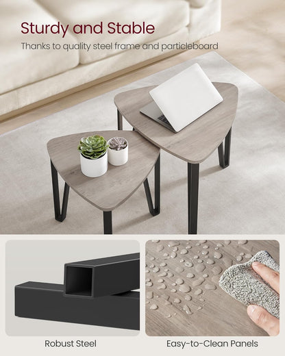 Nesting Triangle End Tables Set of 2, Industrial Coffee Tables and Accent Side Tables for Living Room and Bedroom - with Ebony Black | Sold by Uncle Wiener's Wholesale
