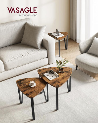 Nesting Triangle End Tables Set of 2, Industrial Coffee Tables and Accent Side Tables for Living Room and Bedroom - with Ebony Black | Sold by Uncle Wiener's Wholesale